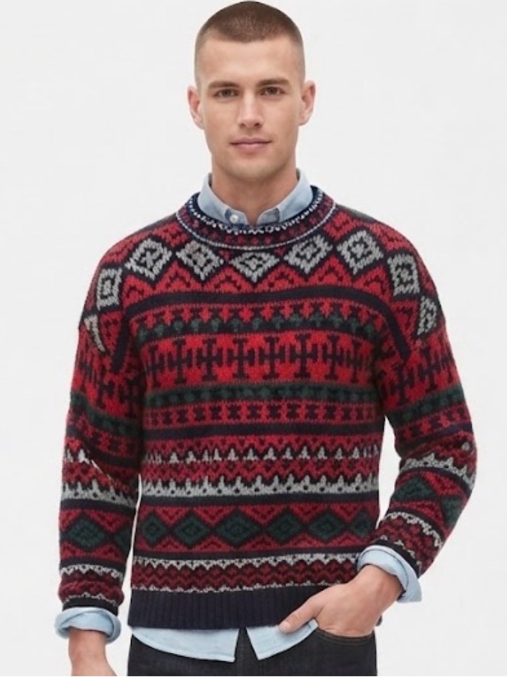 Vintage 90s Gap Clothing Co Hand Knit 100% Wool Fair Isle Nordic Sweater Large